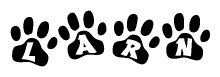The image shows a series of animal paw prints arranged horizontally. Within each paw print, there's a letter; together they spell Larn