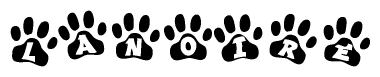 The image shows a row of animal paw prints, each containing a letter. The letters spell out the word Lanoire within the paw prints.