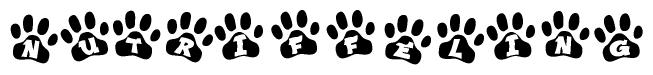 The image shows a row of animal paw prints, each containing a letter. The letters spell out the word Nutriffeling within the paw prints.