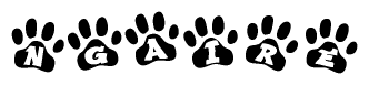 The image shows a series of animal paw prints arranged in a horizontal line. Each paw print contains a letter, and together they spell out the word Ngaire.