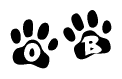 The image shows a row of animal paw prints, each containing a letter. The letters spell out the word Ob within the paw prints.