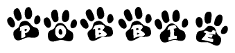 The image shows a series of animal paw prints arranged horizontally. Within each paw print, there's a letter; together they spell Pobbie