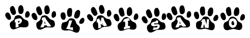 The image shows a row of animal paw prints, each containing a letter. The letters spell out the word Palmisano within the paw prints.