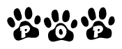 The image shows a series of animal paw prints arranged horizontally. Within each paw print, there's a letter; together they spell Pop