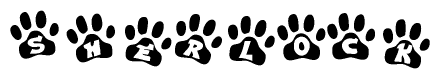 The image shows a series of animal paw prints arranged horizontally. Within each paw print, there's a letter; together they spell Sherlock