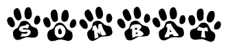 The image shows a row of animal paw prints, each containing a letter. The letters spell out the word Sombat within the paw prints.