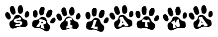 The image shows a row of animal paw prints, each containing a letter. The letters spell out the word Srilatha within the paw prints.