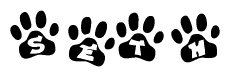 The image shows a series of animal paw prints arranged horizontally. Within each paw print, there's a letter; together they spell Seth