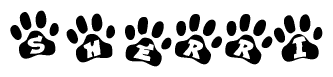 The image shows a row of animal paw prints, each containing a letter. The letters spell out the word Sherri within the paw prints.