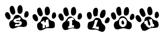 The image shows a row of animal paw prints, each containing a letter. The letters spell out the word Shilou within the paw prints.