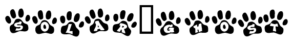 The image shows a series of animal paw prints arranged horizontally. Within each paw print, there's a letter; together they spell Solar ghost