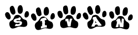 The image shows a series of animal paw prints arranged horizontally. Within each paw print, there's a letter; together they spell Sivan