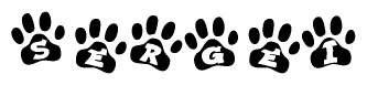The image shows a series of animal paw prints arranged horizontally. Within each paw print, there's a letter; together they spell Sergei