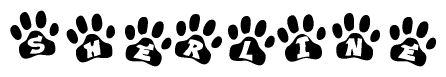 The image shows a row of animal paw prints, each containing a letter. The letters spell out the word Sherline within the paw prints.