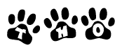 The image shows a series of animal paw prints arranged horizontally. Within each paw print, there's a letter; together they spell Tho