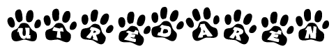 The image shows a row of animal paw prints, each containing a letter. The letters spell out the word Utredaren within the paw prints.