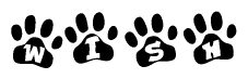 The image shows a row of animal paw prints, each containing a letter. The letters spell out the word Wish within the paw prints.