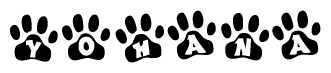 The image shows a series of animal paw prints arranged horizontally. Within each paw print, there's a letter; together they spell Yohana