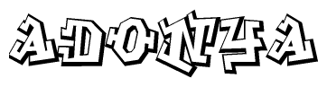 The clipart image depicts the word Adonya in a style reminiscent of graffiti. The letters are drawn in a bold, block-like script with sharp angles and a three-dimensional appearance.