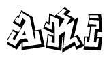 The clipart image depicts the word Aki in a style reminiscent of graffiti. The letters are drawn in a bold, block-like script with sharp angles and a three-dimensional appearance.