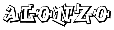 The clipart image depicts the word Alonzo in a style reminiscent of graffiti. The letters are drawn in a bold, block-like script with sharp angles and a three-dimensional appearance.