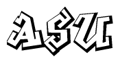 The image is a stylized representation of the letters Asu designed to mimic the look of graffiti text. The letters are bold and have a three-dimensional appearance, with emphasis on angles and shadowing effects.