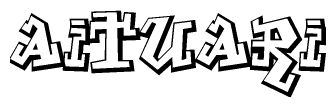 The clipart image depicts the word Aituari in a style reminiscent of graffiti. The letters are drawn in a bold, block-like script with sharp angles and a three-dimensional appearance.