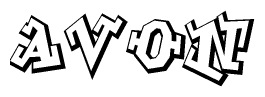 The clipart image depicts the word Avon in a style reminiscent of graffiti. The letters are drawn in a bold, block-like script with sharp angles and a three-dimensional appearance.