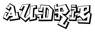 The clipart image depicts the word Audrie in a style reminiscent of graffiti. The letters are drawn in a bold, block-like script with sharp angles and a three-dimensional appearance.