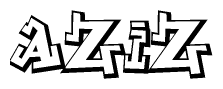 The image is a stylized representation of the letters Aziz designed to mimic the look of graffiti text. The letters are bold and have a three-dimensional appearance, with emphasis on angles and shadowing effects.