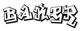 The clipart image depicts the word Baker in a style reminiscent of graffiti. The letters are drawn in a bold, block-like script with sharp angles and a three-dimensional appearance.