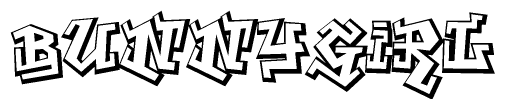 The image is a stylized representation of the letters Bunnygirl designed to mimic the look of graffiti text. The letters are bold and have a three-dimensional appearance, with emphasis on angles and shadowing effects.