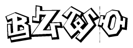 The clipart image depicts the word Bzwo in a style reminiscent of graffiti. The letters are drawn in a bold, block-like script with sharp angles and a three-dimensional appearance.