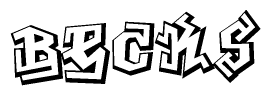 The image is a stylized representation of the letters Becks designed to mimic the look of graffiti text. The letters are bold and have a three-dimensional appearance, with emphasis on angles and shadowing effects.