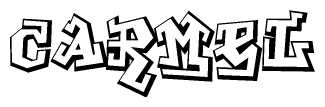 The clipart image depicts the word Carmel in a style reminiscent of graffiti. The letters are drawn in a bold, block-like script with sharp angles and a three-dimensional appearance.