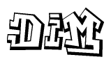 The image is a stylized representation of the letters Dim designed to mimic the look of graffiti text. The letters are bold and have a three-dimensional appearance, with emphasis on angles and shadowing effects.