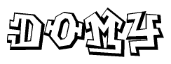The image is a stylized representation of the letters Domy designed to mimic the look of graffiti text. The letters are bold and have a three-dimensional appearance, with emphasis on angles and shadowing effects.