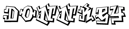 The image is a stylized representation of the letters Donnkey designed to mimic the look of graffiti text. The letters are bold and have a three-dimensional appearance, with emphasis on angles and shadowing effects.