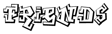 The image is a stylized representation of the letters Friends designed to mimic the look of graffiti text. The letters are bold and have a three-dimensional appearance, with emphasis on angles and shadowing effects.