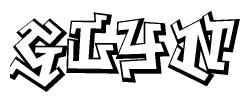 The image is a stylized representation of the letters Glyn designed to mimic the look of graffiti text. The letters are bold and have a three-dimensional appearance, with emphasis on angles and shadowing effects.