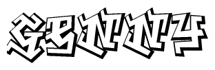 The clipart image depicts the word Genny in a style reminiscent of graffiti. The letters are drawn in a bold, block-like script with sharp angles and a three-dimensional appearance.