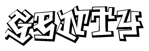 The clipart image depicts the word Genty in a style reminiscent of graffiti. The letters are drawn in a bold, block-like script with sharp angles and a three-dimensional appearance.