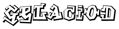 The clipart image depicts the word Gelaciod in a style reminiscent of graffiti. The letters are drawn in a bold, block-like script with sharp angles and a three-dimensional appearance.