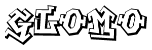 The clipart image depicts the word Glomo in a style reminiscent of graffiti. The letters are drawn in a bold, block-like script with sharp angles and a three-dimensional appearance.