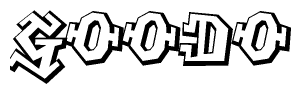 The clipart image depicts the word Goodo in a style reminiscent of graffiti. The letters are drawn in a bold, block-like script with sharp angles and a three-dimensional appearance.