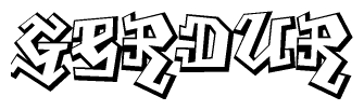 The clipart image depicts the word Gerdur in a style reminiscent of graffiti. The letters are drawn in a bold, block-like script with sharp angles and a three-dimensional appearance.