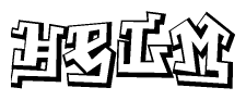 The clipart image depicts the word Helm in a style reminiscent of graffiti. The letters are drawn in a bold, block-like script with sharp angles and a three-dimensional appearance.