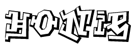 The image is a stylized representation of the letters Honie designed to mimic the look of graffiti text. The letters are bold and have a three-dimensional appearance, with emphasis on angles and shadowing effects.