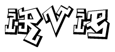 The clipart image depicts the word Irvie in a style reminiscent of graffiti. The letters are drawn in a bold, block-like script with sharp angles and a three-dimensional appearance.