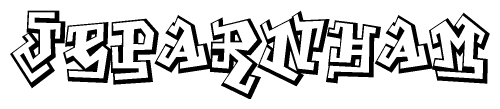 The clipart image depicts the word Jeparnham in a style reminiscent of graffiti. The letters are drawn in a bold, block-like script with sharp angles and a three-dimensional appearance.